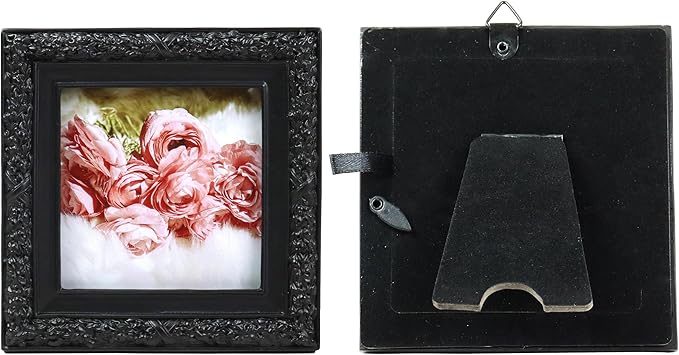 Hymmah 3 * 3inch Mini Wallet Picture Frame Vintage Photo Frame Ornate Textured Hand-Crafted Resin Frame with Easel&Hook for Tabletop&Wall Display,Photo Gallery,Art