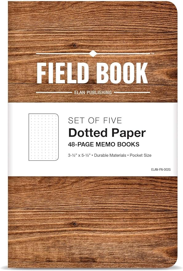 Elan Publishing Company Field Notebook/Pocket Journal - 3.5"x5.5" - Wood Pattern - Dot Graph Memo Book - Pack of 5