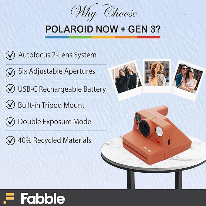 Polaroid Now+ Generation 3 I-Type Instant Film Camera (Coral) Bundle with Polaroid Color I-Type Film (8 Exposures), Hard Protective Case and USB-C 6 ft. Cable