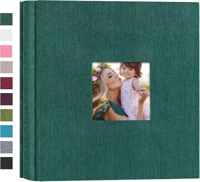Mublalbum Small Photo Album 4x6 200 Photos Linen Cover Picture Book with Horizontal Pockets for Wedding Family Anniversary and Baby (Dark Green)