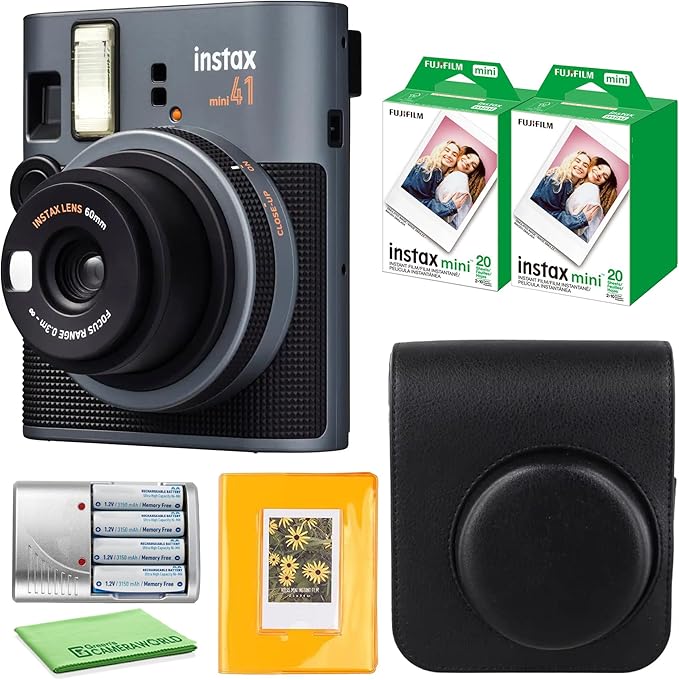 FujiFilm Instax Mini 41 Instant Camera Bundle with Fuji Instax-Instant-mini Film Value Pack (40 Sheets) + Photo Album – 64 Pockets + Protective Case + More