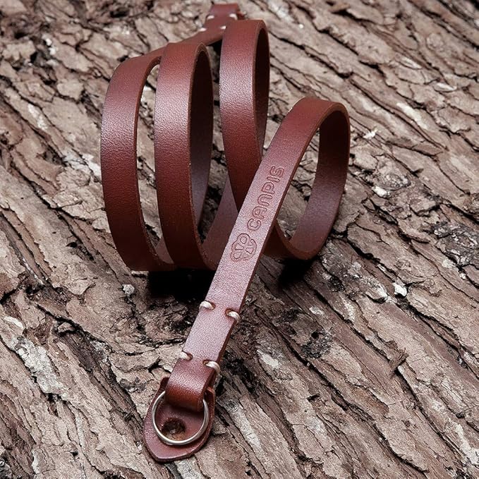 Genuine Leather Camera Neck Shoulder Strap Compatible with Fujifilm Sony Olympus Panasonic Lecia Canon Nikon Mirrorless Compact Cameras (Brown, Retro Style, Slim Belt)