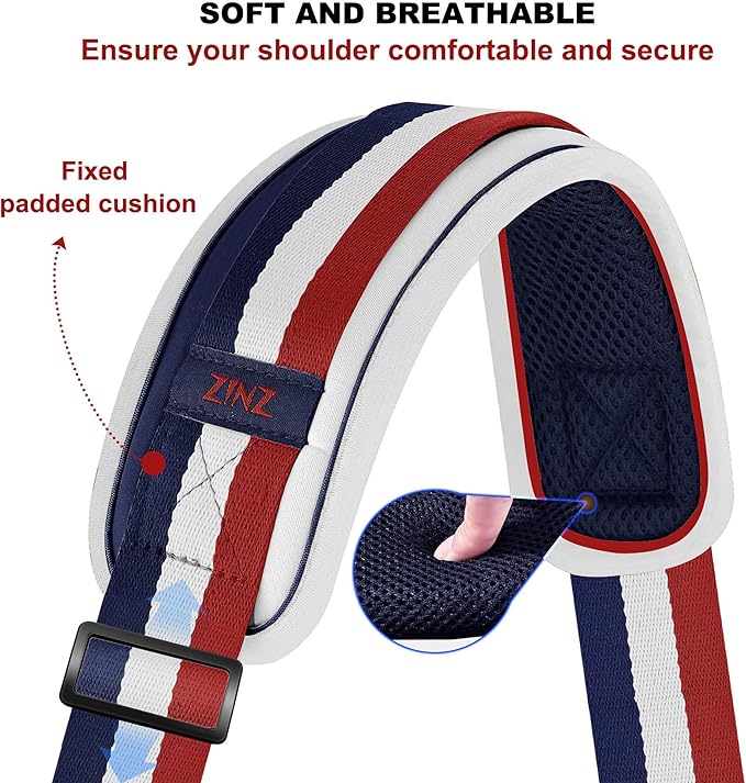 ZINZ 60" Universal Strap with Ultra-Thick Fixed Breathable Pad - Adjustable Heavy-Duty Shoulder Strap for Laptop, Crossbody, Luggage, Gym, Camera Bag and More - TW01B05