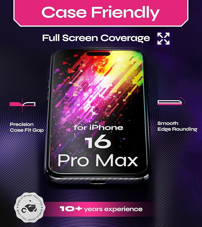 Defenslim Screen Protector for iPhone 16 Pro Max (2Pack), Easy Auto-Align Install Kit, 6.9" Tempered Glass, 9H Hardness, Ultra HD Clear, Case Friendly, EasyShield