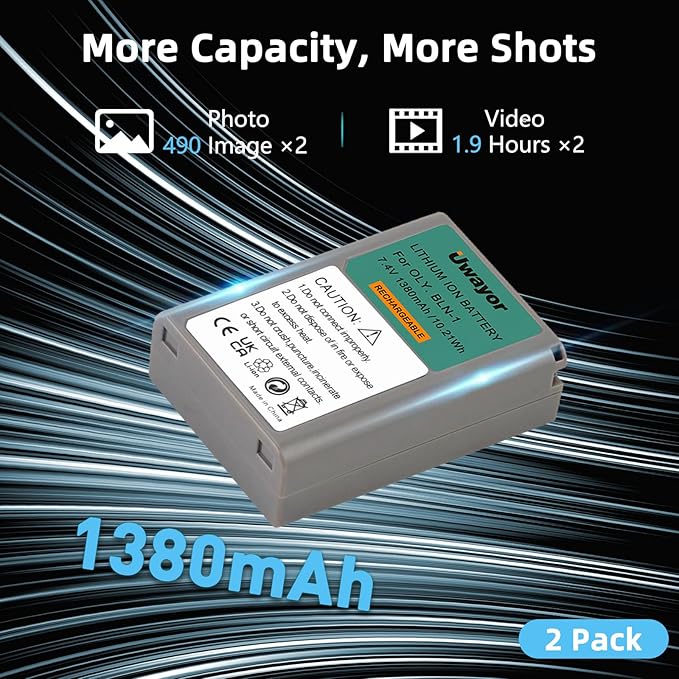 BLN-1 Battery 2 Pack and Dual Charger for Olympus BLN-1, BCN-1 and Olympus OM-D E-M1, OM-D E-M5, Pen E-P5 E-M5 MKII, Pen-F, Pen E-P5, HLD-6 Camera