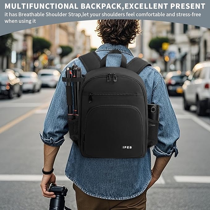 IPEB Camera Backpack for DSLR/SLR/Mirrorless Bag Professional Waterproof Camera Case 11"X5.9"X15" for Photographers Grey