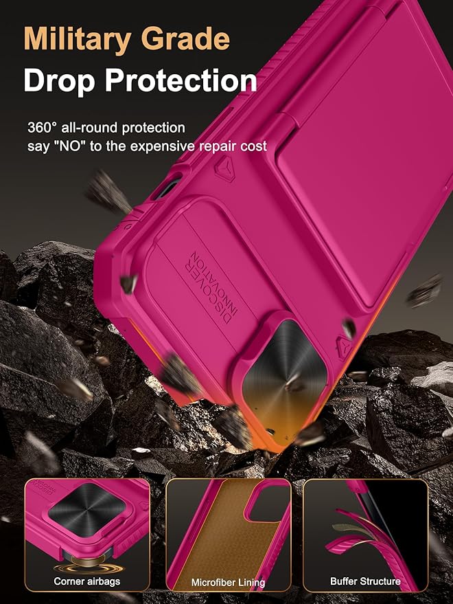 Vihibii for 15 Plus/iPhone 14 Plus Wallet Case with Card Holder (4 Cards), [RFID Blocking] & Slide Camera Cover & Raised Edges Protect Screen, Heavy Duty Case for iPhone 15 Plus/ 14 Plus, Hot Pink