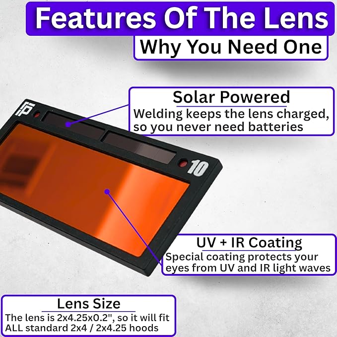 The Duke Single 2.0 | Shade 12 Red Auto Darkening Welding Lens | 20A TIG Rating - No Flashing | 2" X 4.25" X 0.2" | Red Welding Lens - Blue/Green Puddle | Ridge Products Royal Series 2.0