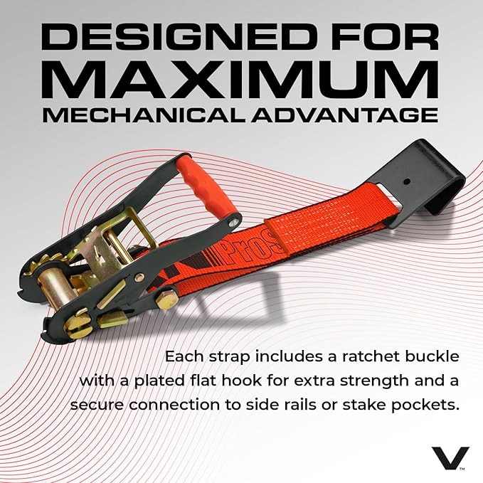 VULCAN Car Tie Down with Flat Hooks - Lasso Style - 2 Inch x 96 Inch - 4 Pack - PROSeries - 3,300 Pound Safe Working Load