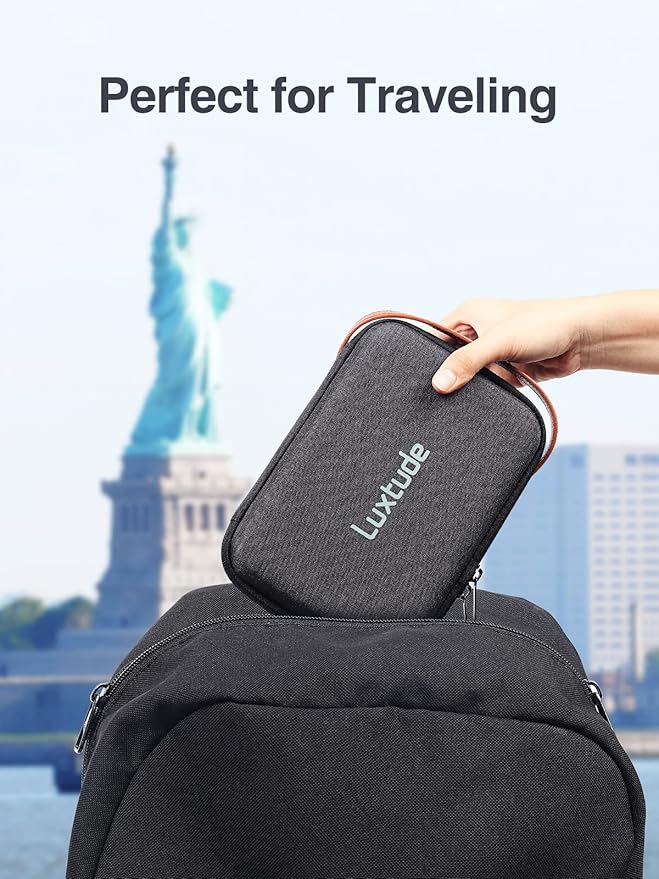 Luxtude Electronic Organizer Travel Case, Portable Tech Organizers, Hard Charger Organizer, Travel Cable Organizers, Tech Bag (Single-Layer, Black, Small)