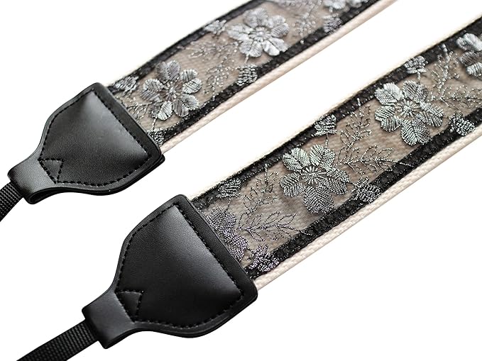 UNIKSTRAP Original Design Adjustable Camera Strap Silver thread & Black Lace, 2 Inch (5cm) Width, Fit for Canon Nikon Sony Interchangeable Lens Digital Camera/DSLR