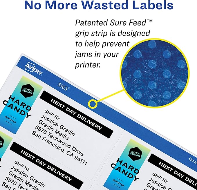 Avery Printable Shipping Labels, Sure Feed Technology, 3-1/3" x 4", White, Laser/Inkjet Printable, 60 Blank Mailing Labels (15264)