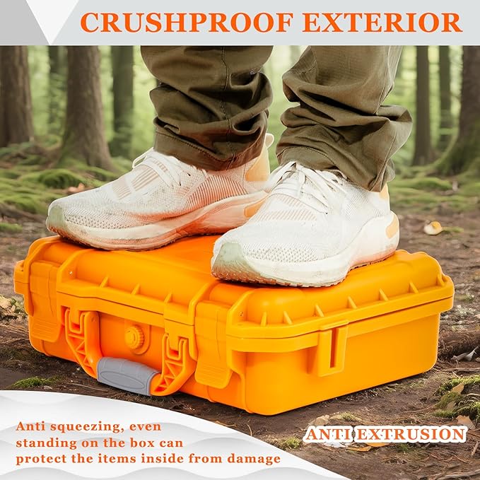 Relaxweex 1 Pcs 22.4 x 16.1 x 10.2 Inch Waterproof Hard Case with DIY Customizable Foam Insert Portable Protective Case with Knife for Camera Drones Equipments Tools Test Instruments (Orange)