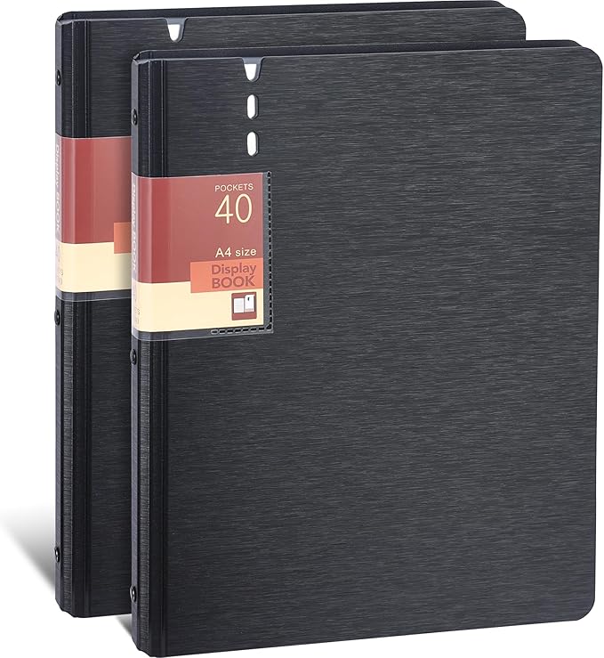 WORPSON Presentation Binder 40-Pocket, Displays 80 Pages, 9x12 inch with Plastic Sleeves, Portfolio Organizer for Documents, Certificates, Artwork, Photos, Clear Sheet Protectors (Black, 2 Pack)