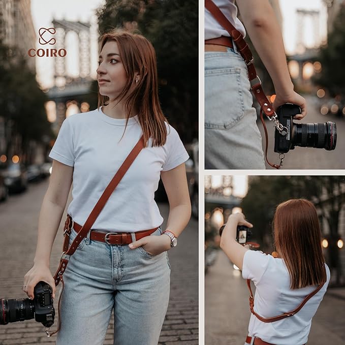 C Coiro Leather Camera Strap for One Camera Professional Single Leather Harness Shoulder Strap Quick Release