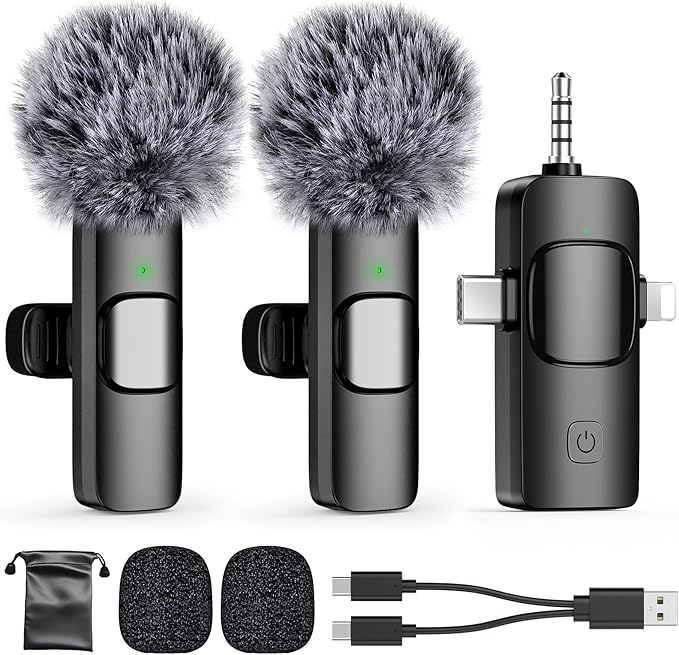 PoP voice 3 in 1 Professional Wireless Lavalier Microphone for iPhone, Android, Camera,Mini Microphone, Lapel Mic with Noise Reduction, Crystal Clear Sound for Recording, YouTube, Podcast, Vlogging