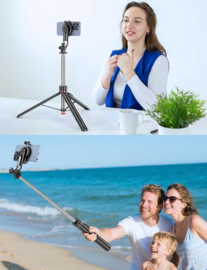 70'' Magnetic Automatic Selfie Stick Travel Tripod for Cell Phone, Auto Opening Phone Tripod Stand with Magnetic Remote, 360° Rotatable Extendable Smartphone Stand Compatible with iPhone/Android