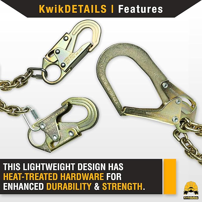 KwikSafety - Charlotte, NC - REBAR Romeo 29" Steel Rebar Chain Assembly [SELF-Locking Hooks] ANSI OSHA Lightweight Positioning Lanyard/Double Snap Hooks, Rebar Hook, Heat-Treated Twist Chain