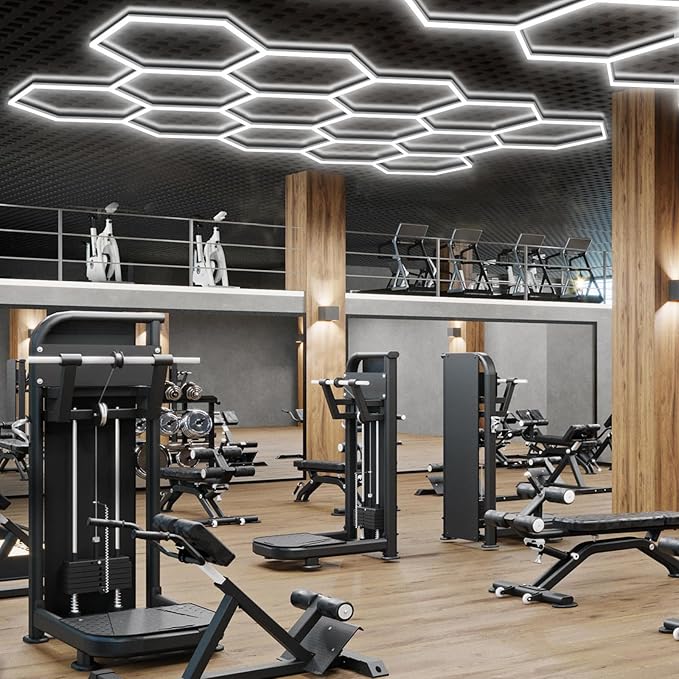 BRILLIHOOD Hexagon Garage Lights, 10-100% Dimmable LED Honeycomb Lights, 54720LM, 6500K Super Bright, 14 Grid Systems Car Detailing Lighting for Warehouse Workshop Basement Gym