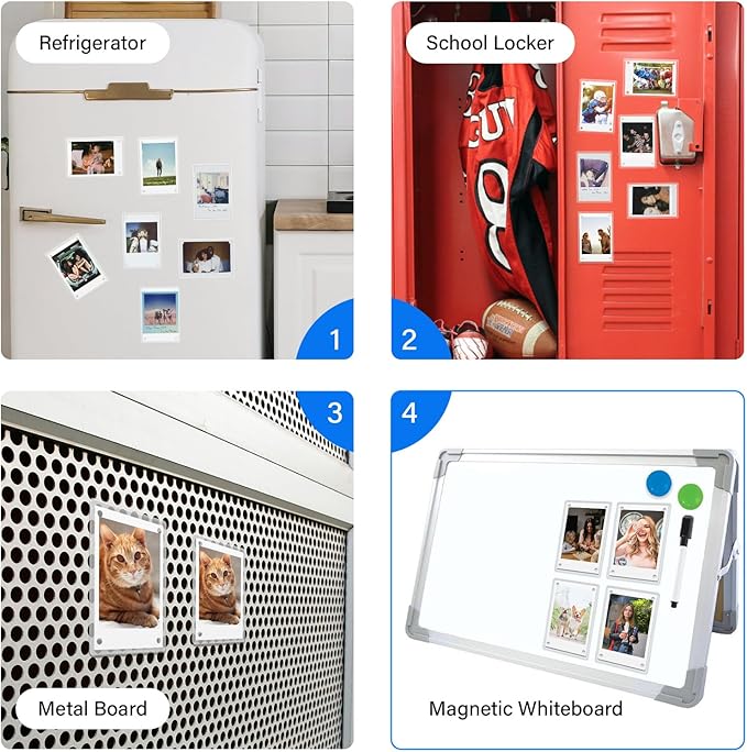 JUOIFIP 5 Pack Acrylic Polaroid Refrigerator Magnet Picture Frames, Clear Mini Frames for Instant Photos, 2.36 x 3.54 Inch Magnetic Instax Frame for Refrigerator Display