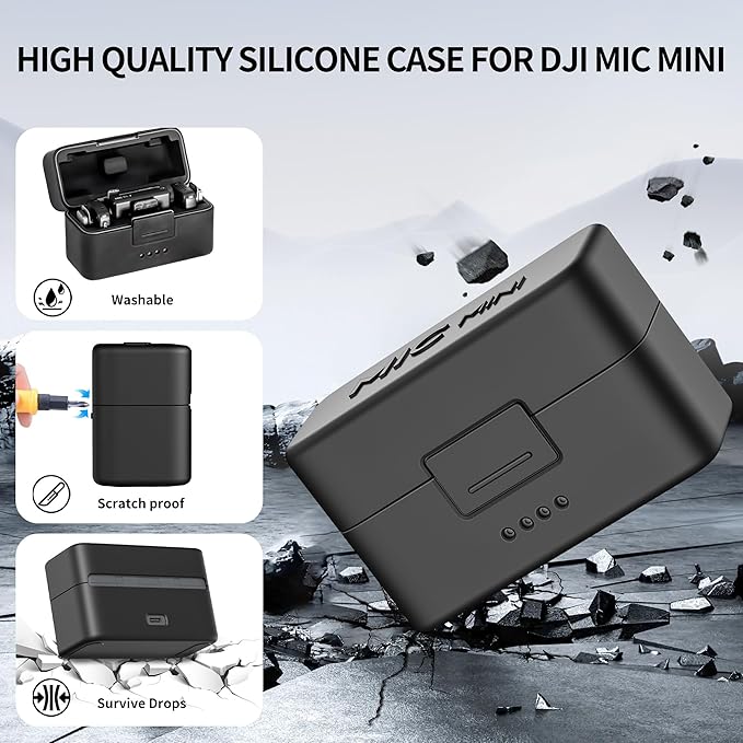 Carrying Case Compatible with DJI Mic Mini, Silicone Travel Waterproof Hard Protective Cover Case for DJI Mic Mini Microphone- Black