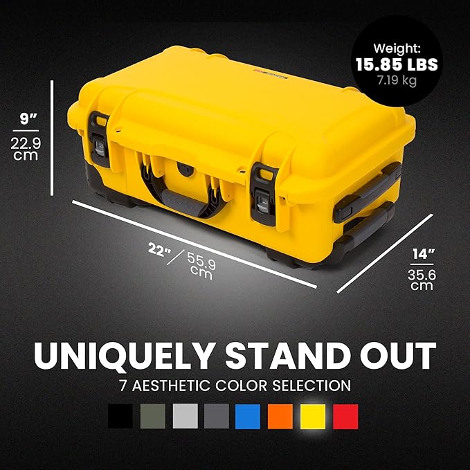 NANUK 935 Hard Case – Waterproof Equipment Case with Wheels, 22” x 14” x 9” – Dustproof and Impact Resistant, Airline Carry-On Approved – Yellow
