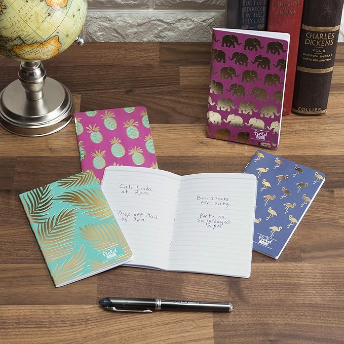 Elan Publishing Company Field Notebook/Pocket Journal - Gold Foil Patterns - Lined Memo Book (3.5"x5.5") - Pack of 5