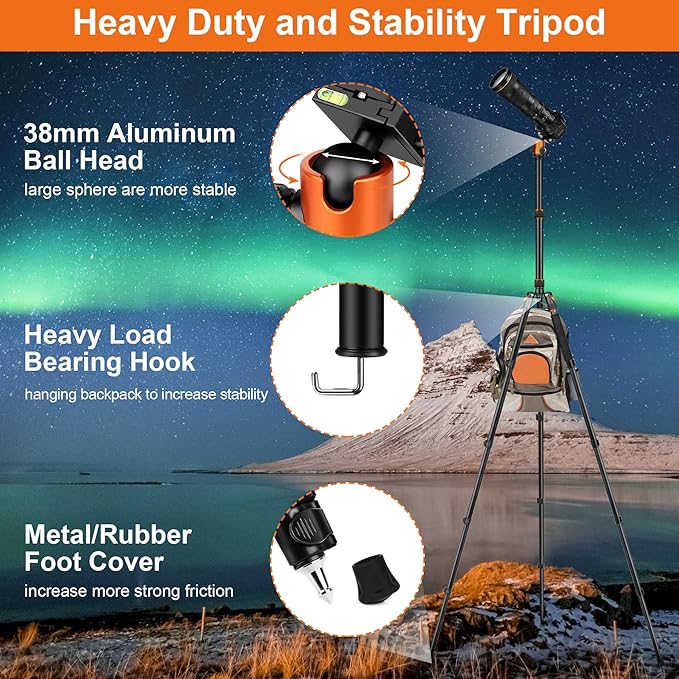 JOILCAN Tripod for Camera, 81" Aluminum Camera Tripod Stand, 83" DSLR Tripods & Monopods, Heavy Duty Travel Tripod for Binoculars Spotting Scope Telescope, Max Load 35lb