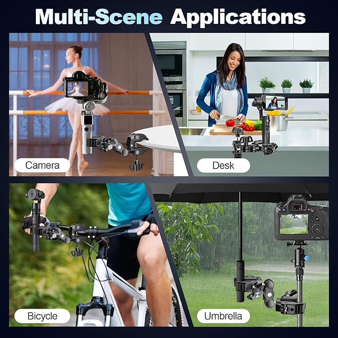 EMART Super Double Clamp Mount with Magic Arm, 360° Rotation Double Ball Head Umbrella Clamp, Perfect for Camera, Umbrella, Pole, Stand, Desk, Light, Motorcycle, Tripod, Chair, Crossbar, Flat Surface