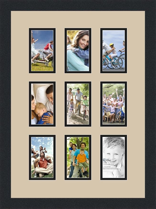 ArtToFrames Collage Photo Frame Double Mat with 9-3x5 Openings and Satin Black Frame