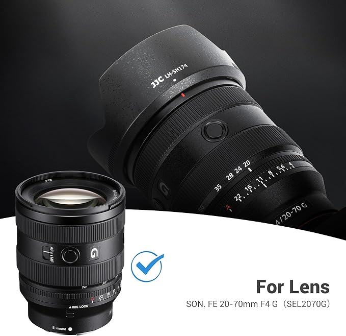 JJC ALC-SH174 Bayonet Reversible Lens Hood Shade for Sony FE 20-70mm F4 G SEL2070G Lens, Replaces Sony ALC-SH174 Lens Hood, Allows to Attach 72mm Filter & Lens Cap, No Vignetting