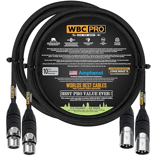2 Units - 4 Foot - WBC-PRO-Quad Ultra-Silent Ultra-Flexible Balanced Star-Quad Cable with Amphenol Male & Female XLR Plugs & Black Tweed Jacket