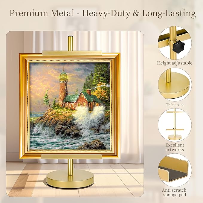 Photo Frame Tabletop Easel Stand-Heavy Duty Tabletop Display Easel, French Style Gold Easel Stand,Picture Frame Stand for Wedding/Art/Photos,Picture Easels (Gold, 28inch)