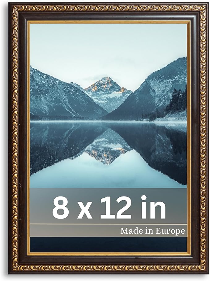 VictoR Picture Frame Chagall 8x12 Black Gold - Vintage Picture Frames with Shutterproof Acrylic Glass - 8 x 12 Photo Frame - Black Picture Frames - Antique - only for hanging