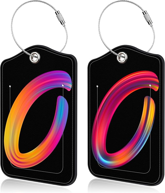 Luggage Tags for Suitcase,2 Pack Neon Colorful Letters Luggage Tags,Leather Baggage Tags Identifiers with Privacy Name Address Labels and Metal Loop for Women Men Girls Travel,Letter O