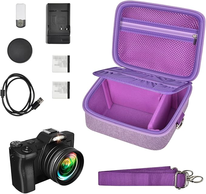 ANKHOH Vlogging Camera Case for Duluvulu/for Zostuic/for YIGLLO/for Gavonde/for Canon/for Kodak Pixpro Digital 4K 5K Camera Carrying Travel Bag for SD Cards, Accessories(Box Only)(Purple)