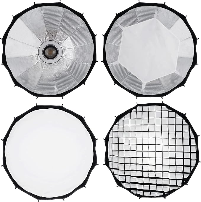 WELLMAKING 33.4inch/85cm Parabolic 16K Softbox Quick Set up and Folding, with Diffusers/Honeycomb Grid/Bag,Compatible with Bowens Mount Light for Portrait or Product Photography Studio Flash Monolight