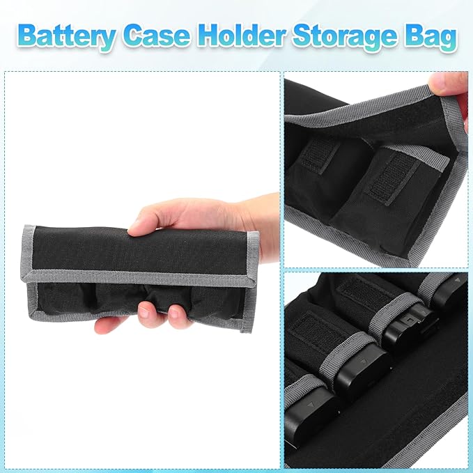 PATIKIL Camera Battery Pouch Case, 4 Pocket Nylon DSLR Battery Case Holder Storage Bag for AAA, LP-E6, LP-E8, NP-FW50, EN-EL14, EN-EL15 Batteries (Gray, Blue, Purple)