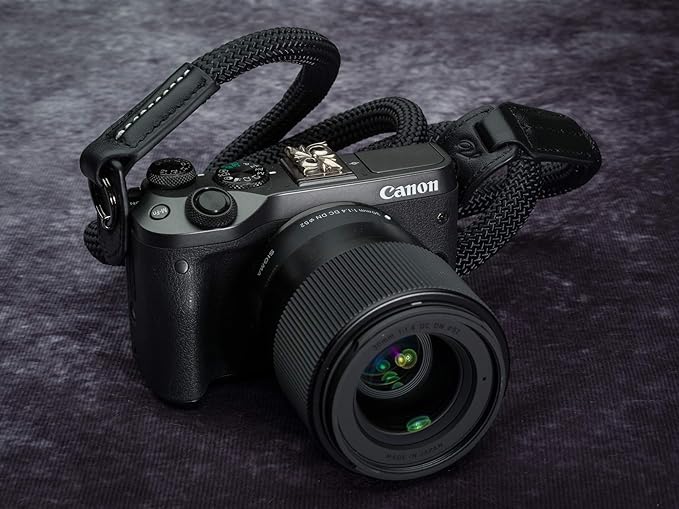 Vi Vante Sheetline Black Rope Camera Strap w/Nappa Leather Ends built in tension relief & electroplated key rings (Black w/White Stitching)