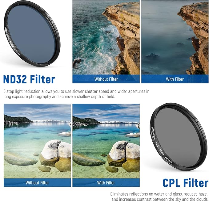 NEEWER 67mm ND + CPL + Star + 4 Graduated Color Filter Set with Phone Lens Clamp Compatible with iPhone 17 16 16e 15 14 Pro Max Plus Android Samsung S25 Ultra