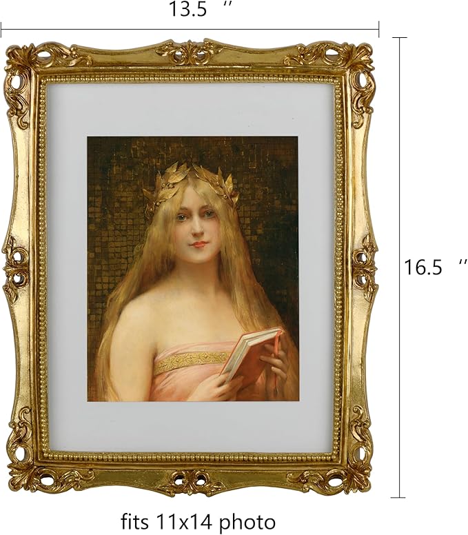 Funerom 11x14 Vintage Picture Frames with Glass Front, Ornate Frame, Antique Photo Frames for Wall Hanging Gold
