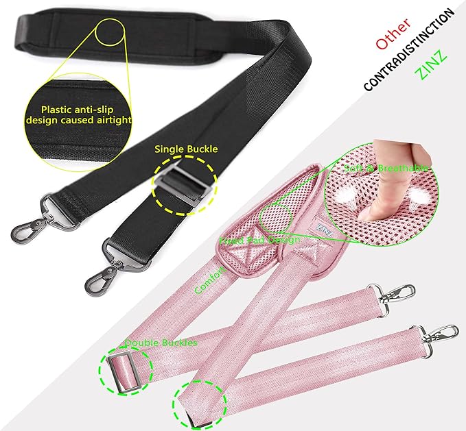 ZINZ Shoulder Strap 58" Ultra-Thick Fixed Padded and Adjustable Buckles Crossbody Strap for Briefcase Laptop Bag Luggage