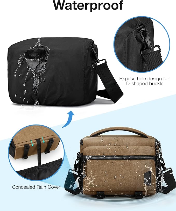 BAGSMART Small Camera Sling Bag for Photographers, Compact Camera Shoulder Bags for DSLR/SLR/Mirrorless Cameras, Waterproof Crossbody Camera Case with Tripod Holder, Khaki