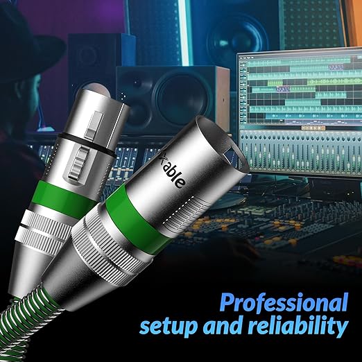 XLR Microphone Cable 75 FT, XLR Male to Female Balanced Mic Cable, 3-Pin Shielded Speaker Cord, Zinc Alloy Connectors, 22AWG Pure Copper, Metal Spring SR, Recording Studio, Podcast, Green