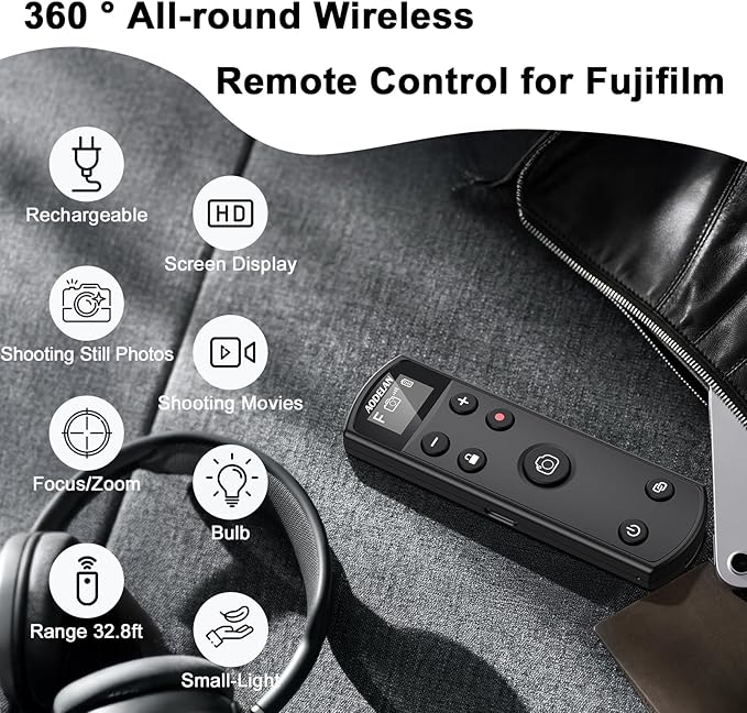 for Fujifilm Rechargeable Camera Remote Control Wireless Shutter Release Compatiable with Fuji X-T30 II, X-S10, X100VI, X-H2S, X-H2, X-T5, X-T4, X-T3, X-S20, X-T50, X-T30, X-M5, X-E5, X Half(Black)