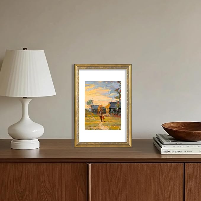 VIOLABBEY 8x12 Matte Gold Picture Frame, Display 6x8 Photo with Mat or 8x12 without Mat, Ornate Vintage 8 x 12 Matte Gold Frame for Wall Decor or Tabletop Display