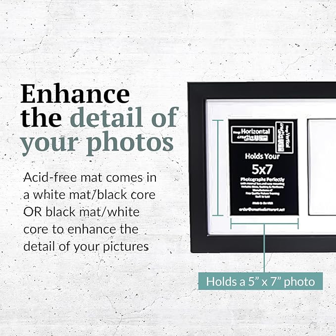 Creative Letter Art 6 Opening Glass Face Black Picture Frame to hold 5 by 7 inch Photographs including 10x36-inch White Mat Collage