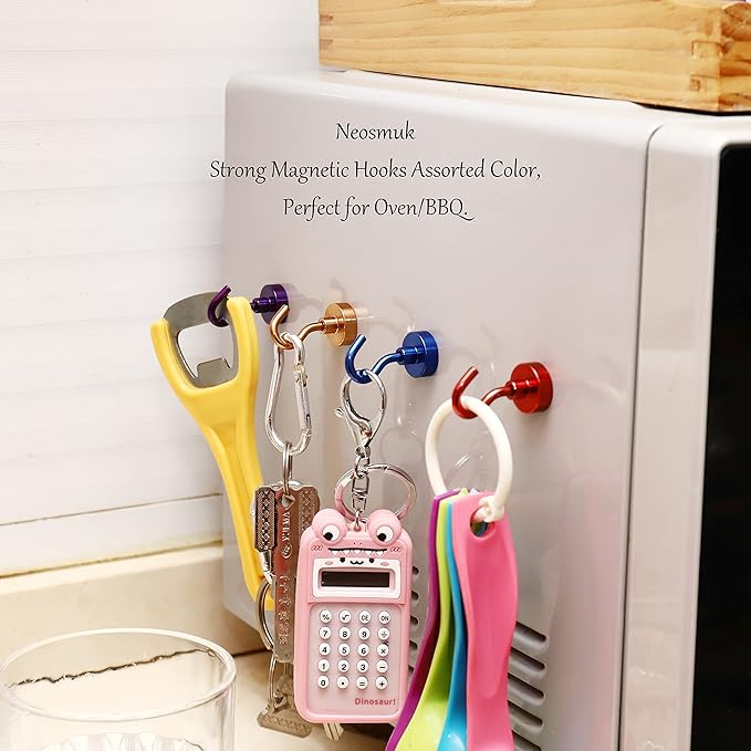 Neosmuk Magnetic Hooks, Cruise Ship Essentials, 30lb+ Heavy Duty Magnetic Hooks for Cruise Cabins, Refrigerator, Grill, Hanging, and Travel | Extra Strong Must-Haves Magnet Hook,Red,5 Pack