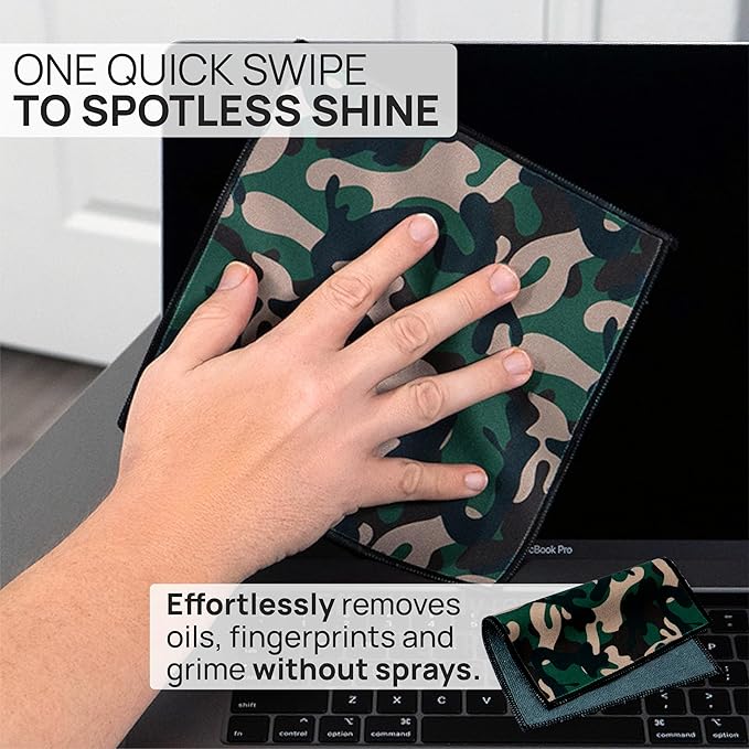 Quick Cloth Microfiber Glasses Cleaning Cloths – 8x8, Camo, 1 Pack with Case | Double-Sided Lens Cleaner for Eyeglasses, Camera, Screens & Glass | Reusable Microfiber Glass Polishing Cloths