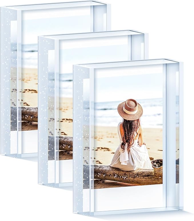 Instax Mini Photo Frames, 2x3 - Cute Acrylic Silver Glitter Frames for Fujifilm & Polaroid Film (3 Pack)